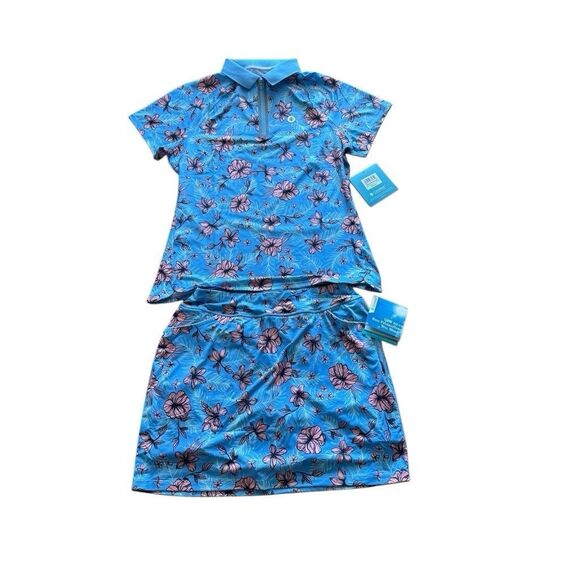 Coolibar Womens Blue Floral Top Skort Set M UPF 50+ Sun Protection NWT - Picture 1 of 16